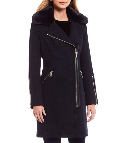 michael kors fur trimmed wool coat|michael kors zip closure coats.